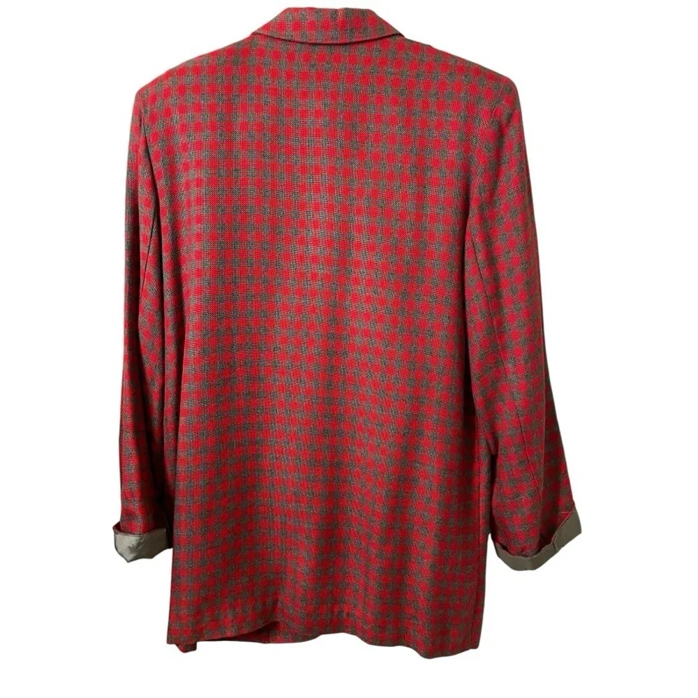 Vintage Christy Girl Oversized Blazer Jacket Women 8 Red Gray Plaid 80s 90s USA - Picture 5 of 8